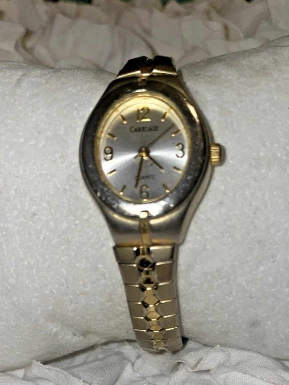 Carriage Timex Watch Women 19mm Silver Gold Tone Oval Stretch Band New Battery